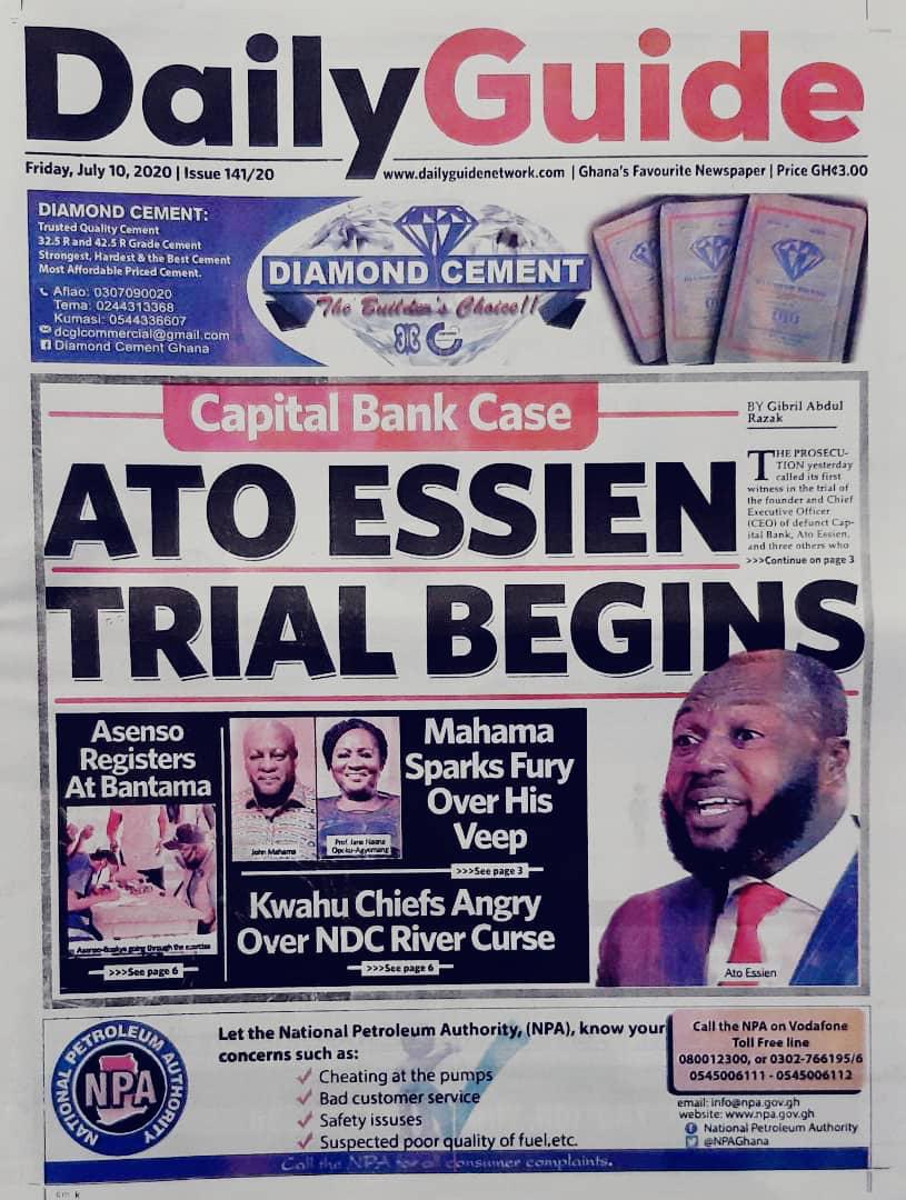 Newspaper Headlines Of Today; Friday, July 10, 2020