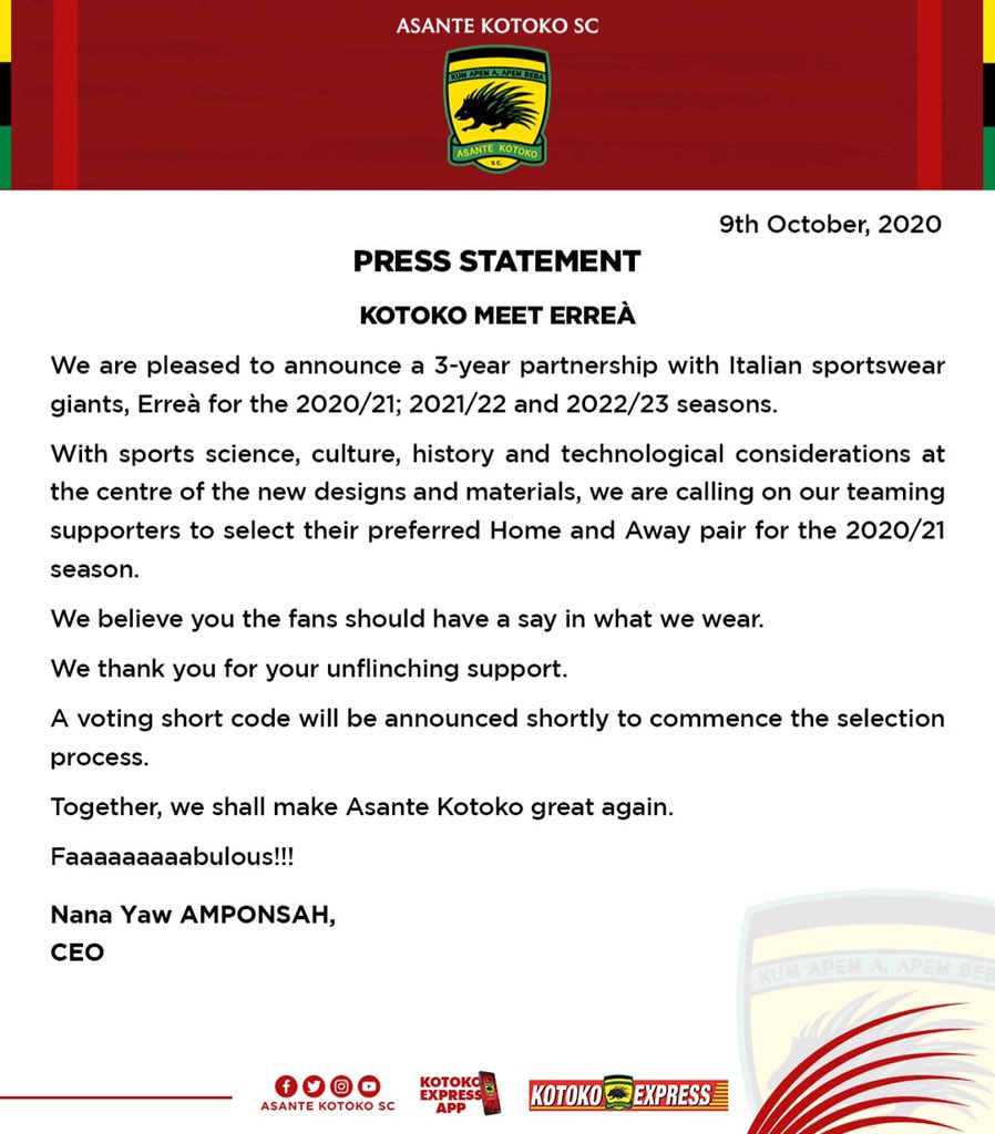 Asante Kotoko Breaking News - NEW ARRIVALSOur 2021/2022 Home and Away replica  jerseys are now in stock and available for Retail, Wholesale and  Pre-Booking at a cool GHs 200 each. Contact distributors @