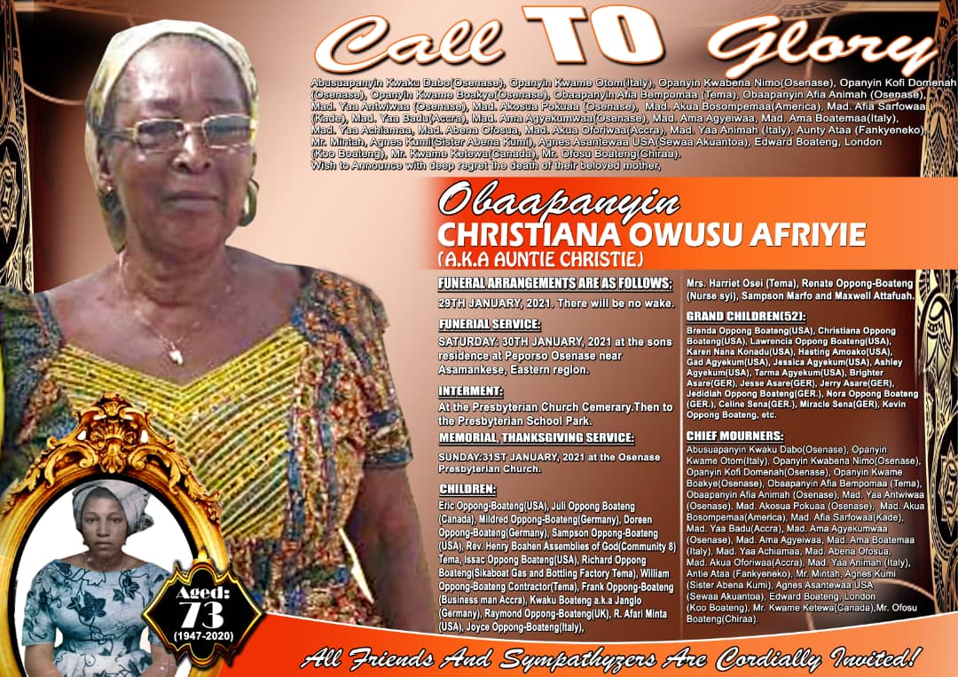 Obituary: Obaapanyin Christiana Owusu Afriyie - Myjoyonline