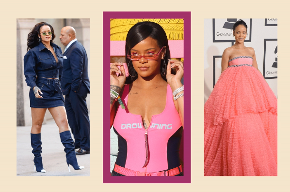 Rihanna Wore Pink Jeans with a Coordinating Bra Top