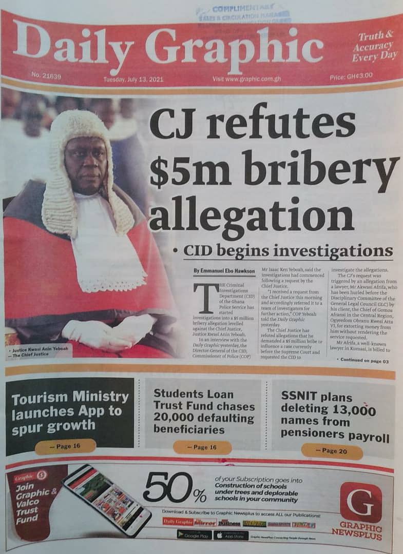 Today S Front Pages Tuesday July 13 21 Myjoyonline Com