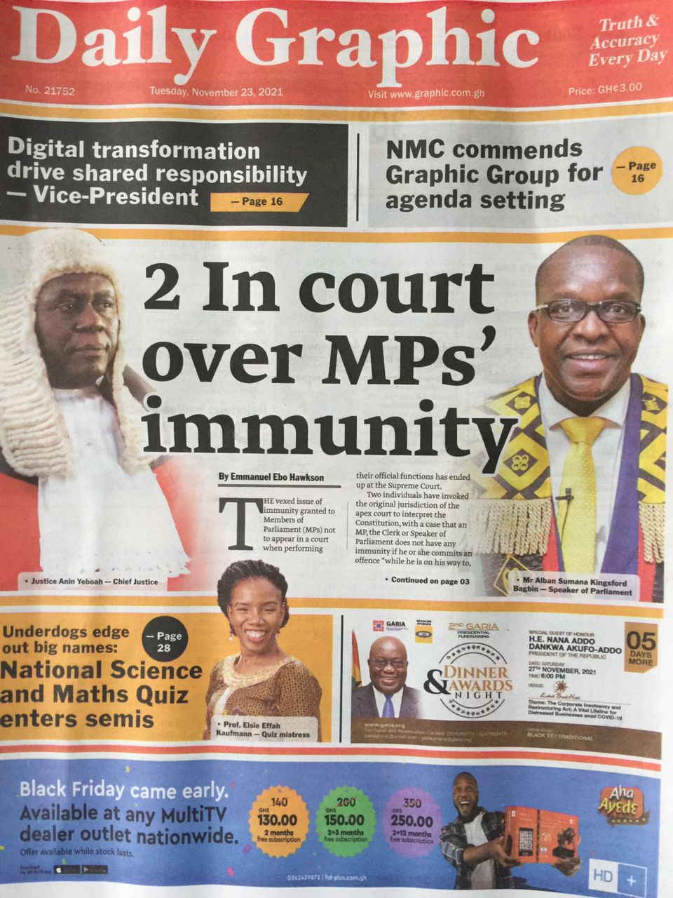 Today's front pages: Tuesday, November 23, 2021 - MyJoyOnline.com