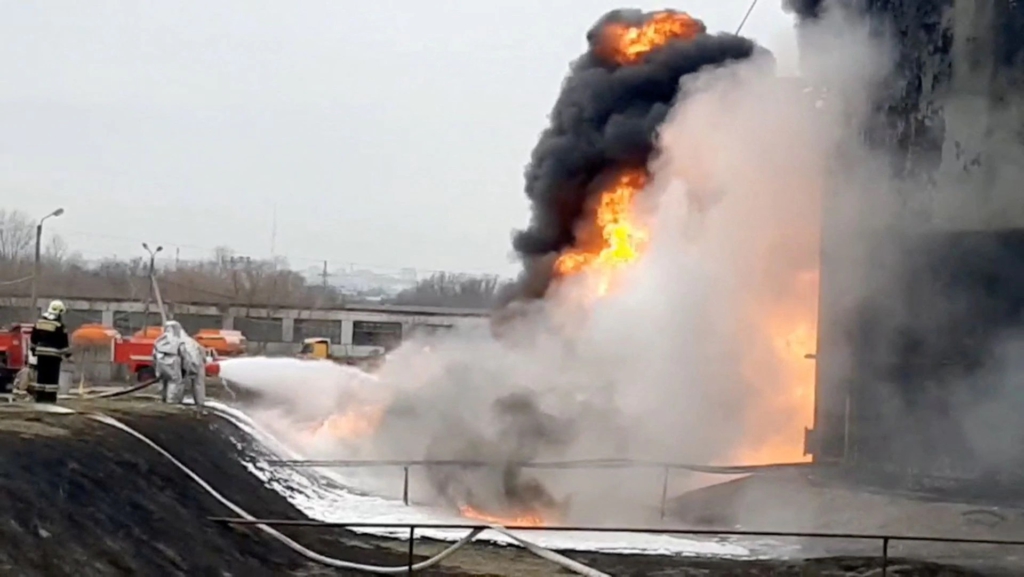 Ukraine denies attacking fuel depot inside Russia, mayor says fire almost out