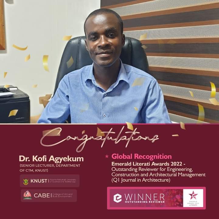 KNUST’s Dr. Kofi Agyekum receives Outstanding Reviewer Award at the 2022 Emerald Literati Awards