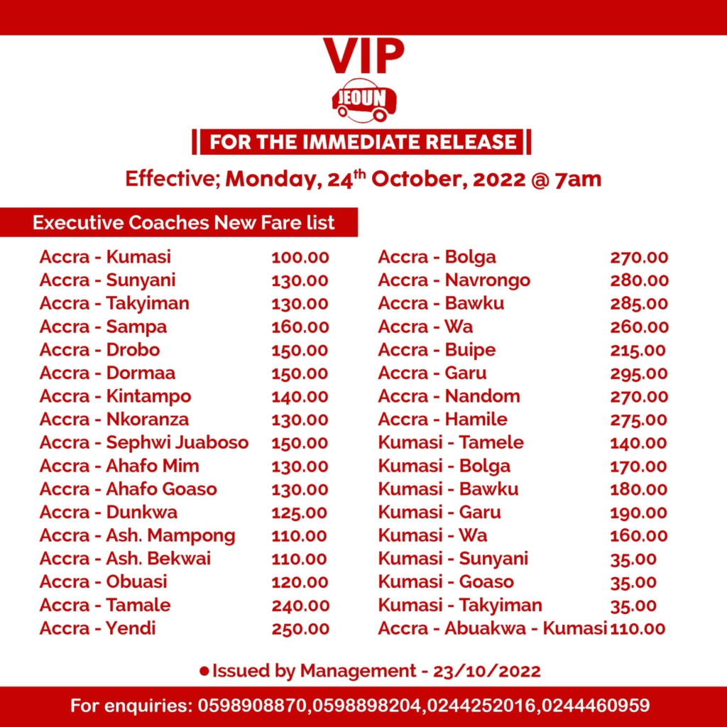 New List Of Transport Fares Following GPRTU s Increment MyJoyOnline