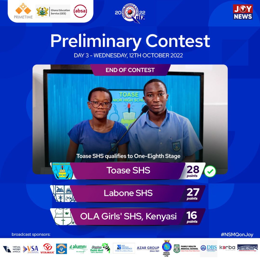 NSMQ2022: Here are the schools that qualified on day 3 of prelims