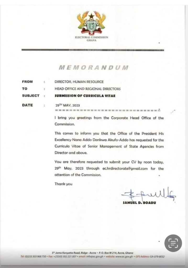 Directors of EC requested to submit their CVs to Office of the President