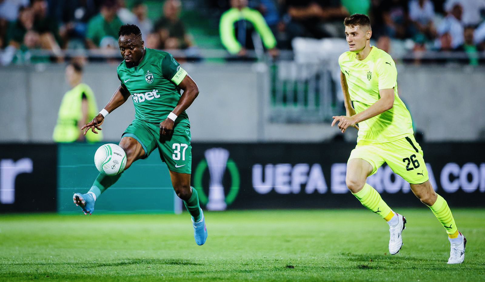 Ghana forward Bernard Tekpetey reacts after Ludogorets progress in