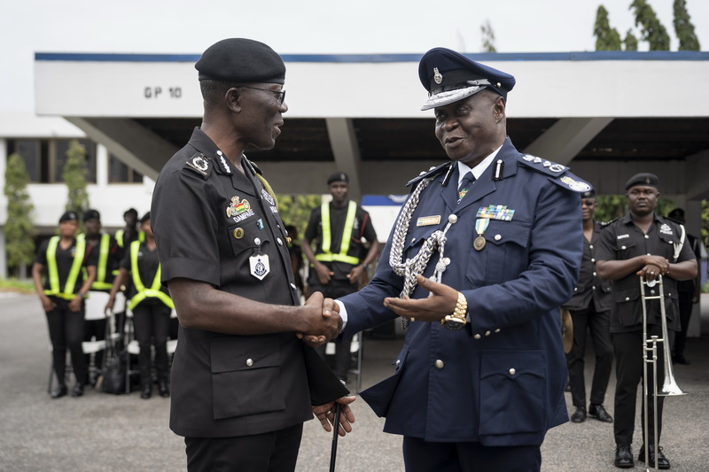 Mr. William Fayia Sellu, IGP of Police of Sierra Leone in a chat with Dr. George Akuffo Dampare, IGP of Ghana.