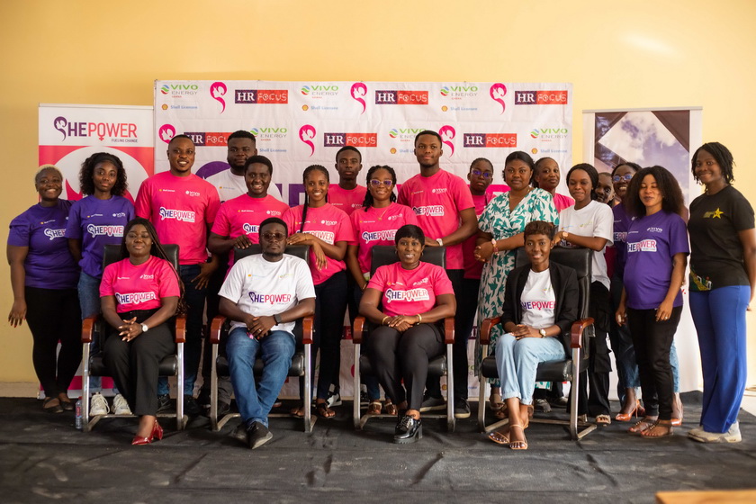 A group picture of volunteers from Vivo Energy Ghana and HR Focus Universe at the ShePower mentorship session held at the Accra Girls Senior High School.